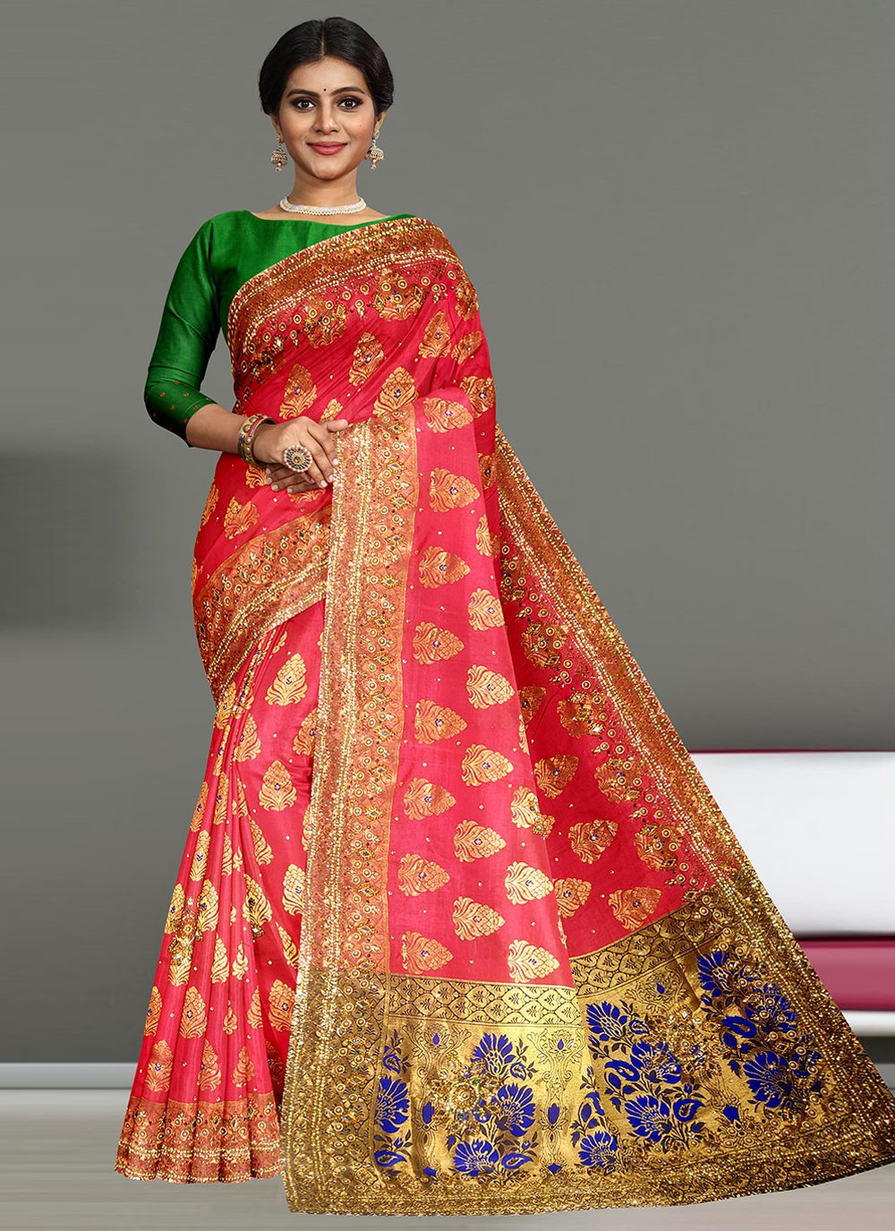 Classic Kanjivaram Silk Rani Embroidered Saree