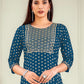 Casual Kurti Rayon Blue Embroidered Kurtis