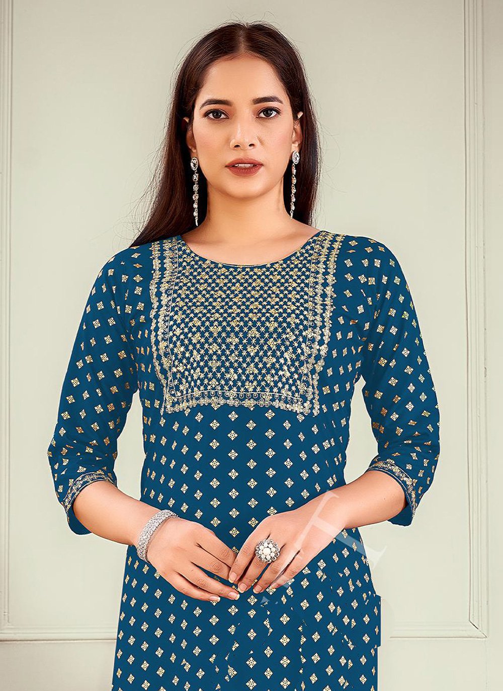 Casual Kurti Rayon Blue Embroidered Kurtis