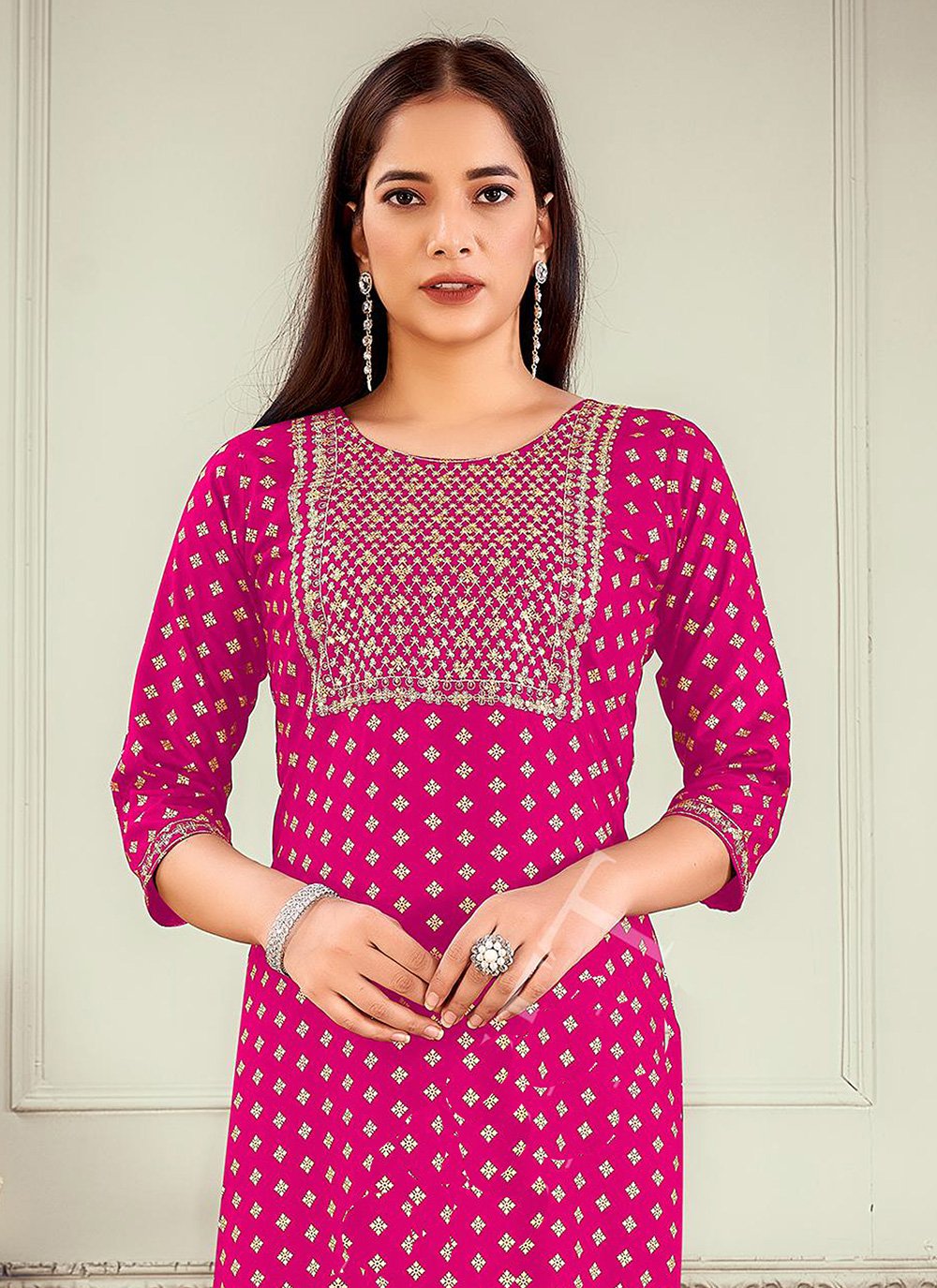 Casual Kurti Rayon Rani Embroidered Kurtis