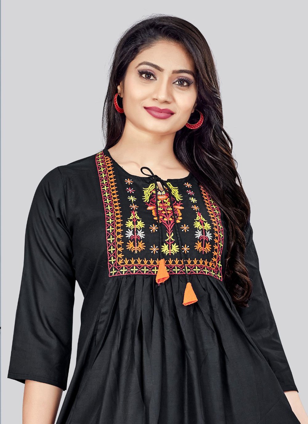 Casual Kurti Rayon Black Embroidered Kurtis