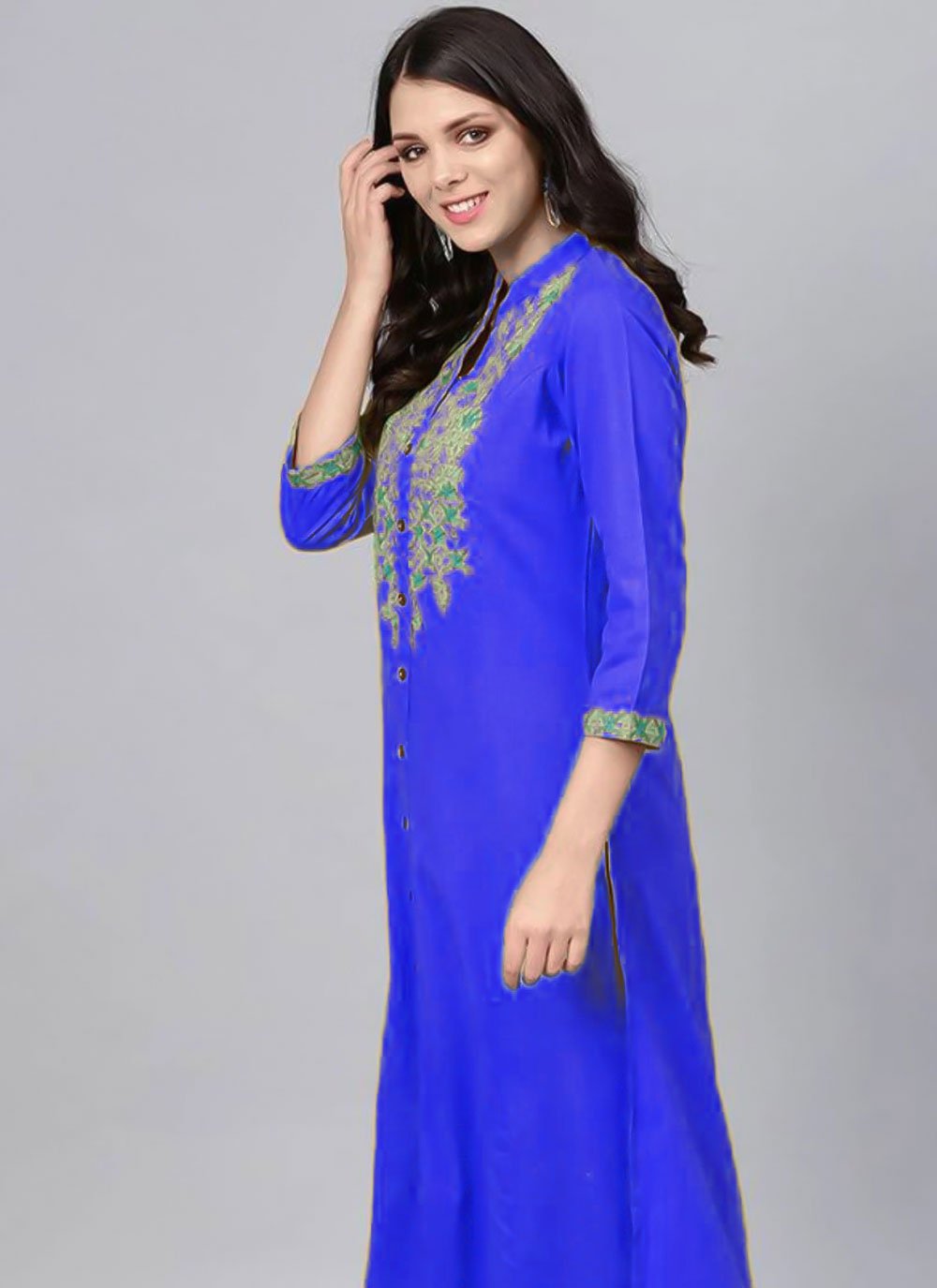 Casual Kurti Rayon Blue Embroidered Kurtis