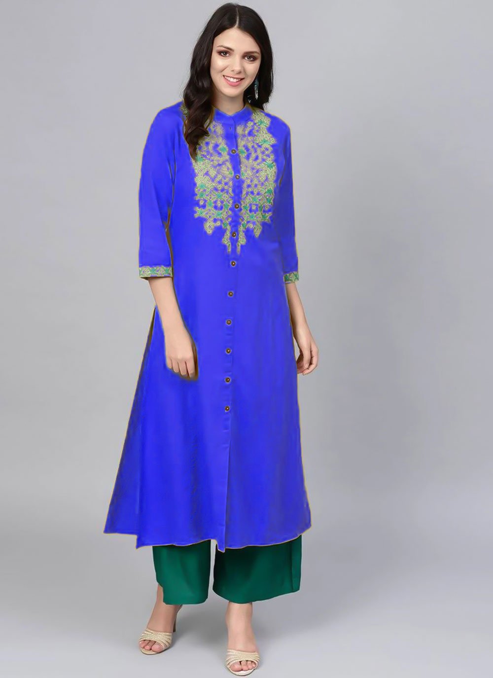 Casual Kurti Rayon Blue Embroidered Kurtis