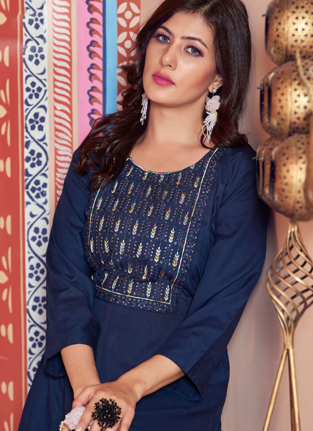 Casual Kurti Rayon Blue Embroidered Kurtis