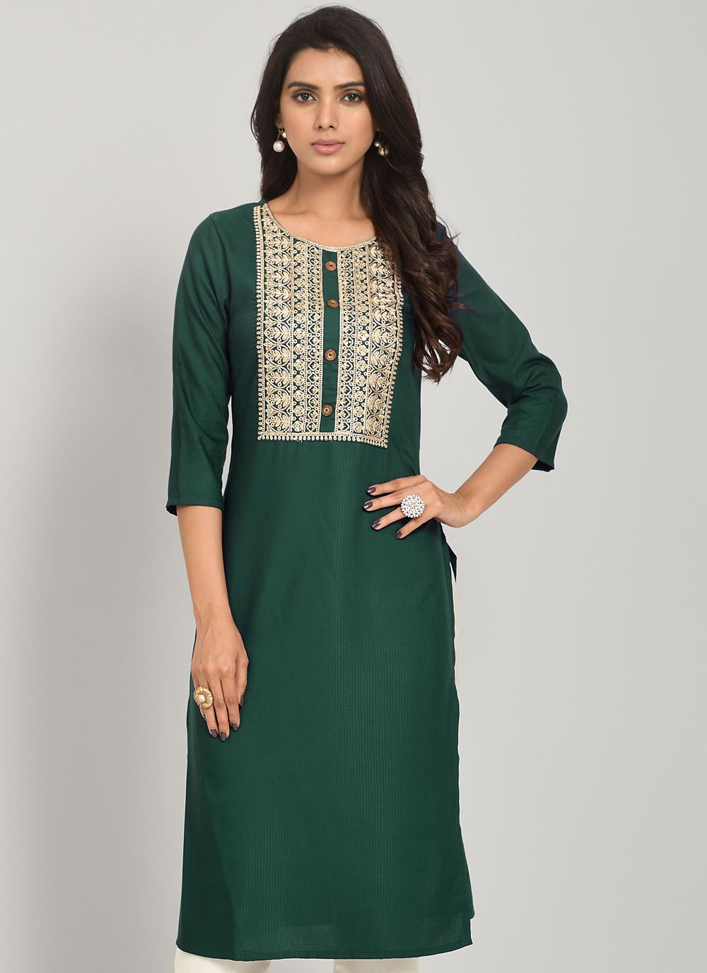 Designer Kurti Rayon Green Embroidered Kurtis