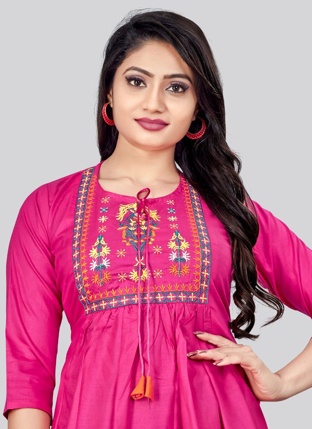 Designer Kurti Rayon Pink Embroidered Kurtis