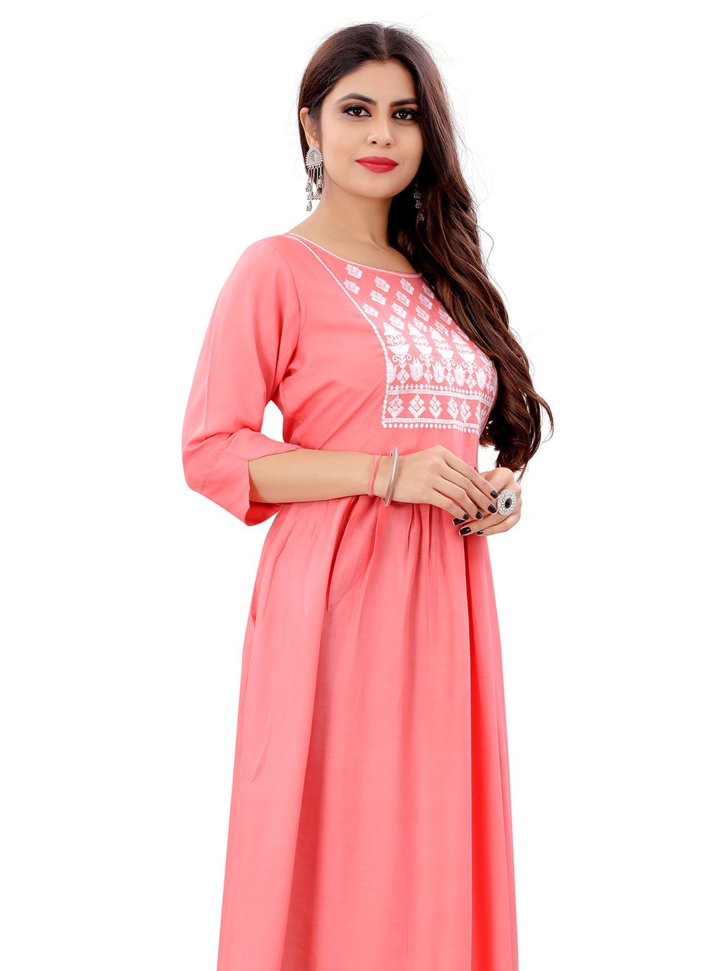 Designer Kurti Rayon Pink Embroidered Kurtis