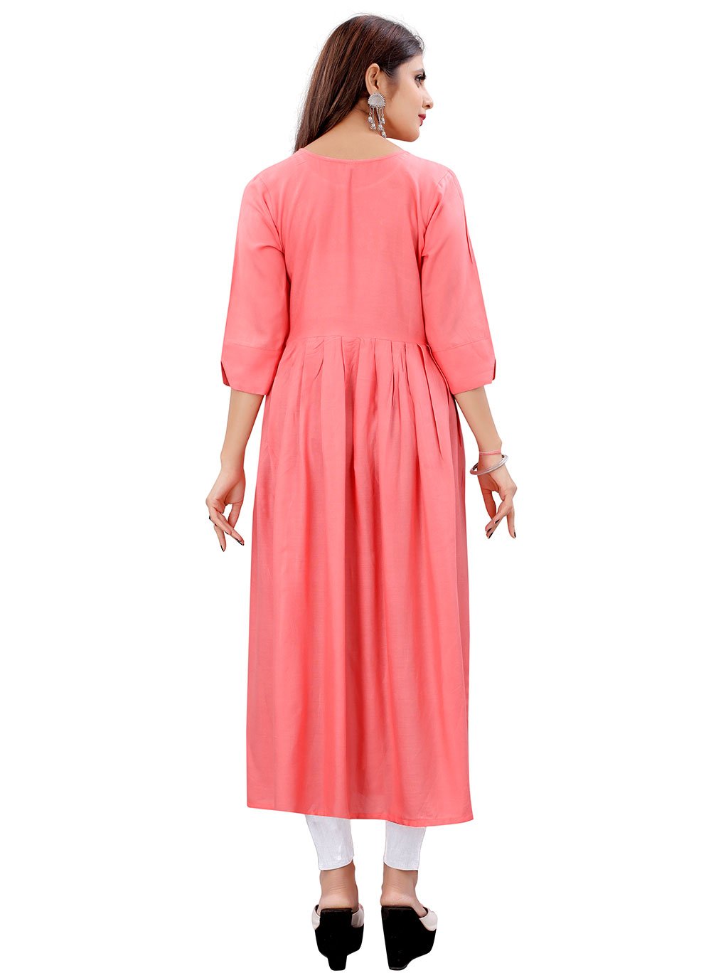 Designer Kurti Rayon Pink Embroidered Kurtis