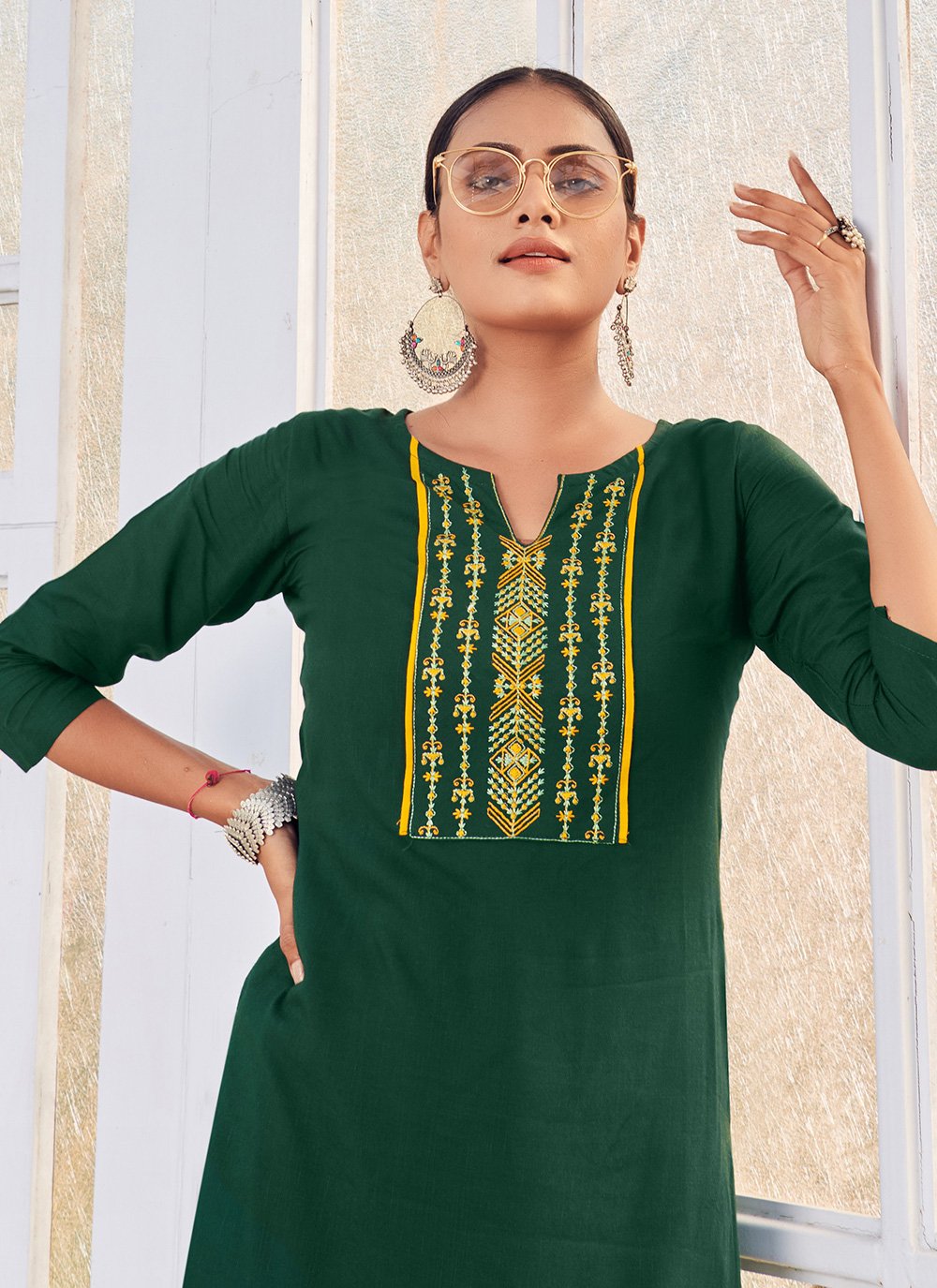 Designer Designer Kurti Rayon Green Embroidered Kurtis Kajols Indian Pakistani Fashion Tailoring