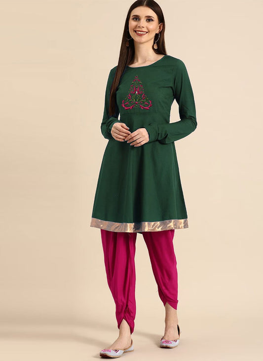 Party Wear Kurti Rayon Green Embroidered Kurtis