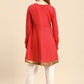 Party Wear Kurti Rayon Red Embroidered Kurtis