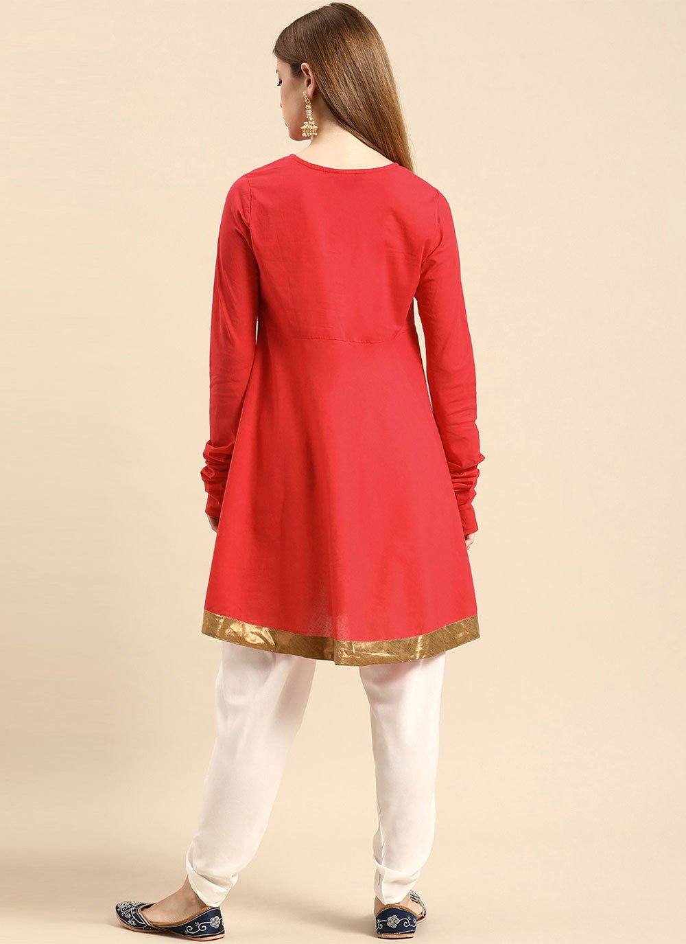 Party Wear Kurti Rayon Red Embroidered Kurtis