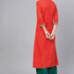 Party Wear Kurti Rayon Red Embroidered Kurtis