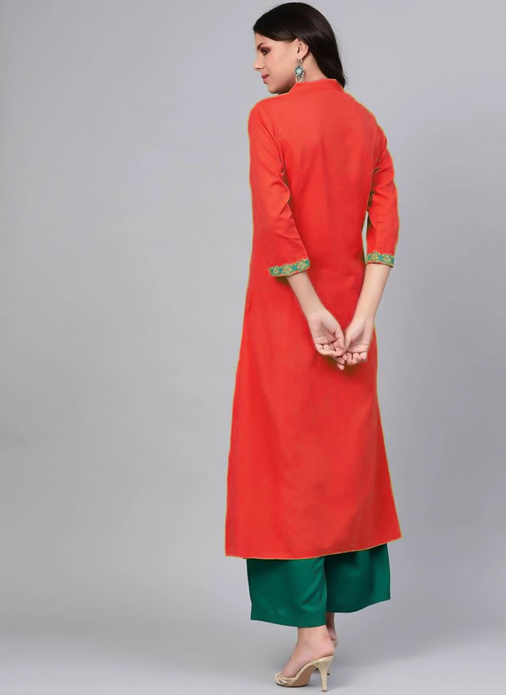 Party Wear Kurti Rayon Red Embroidered Kurtis