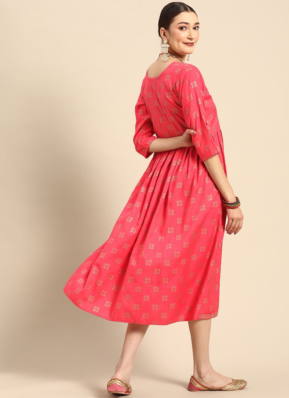 Party Wear Kurti Rayon Pink Embroidered Kurtis