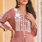 Designer Kurti Rayon Peach Embroidered Kurtis