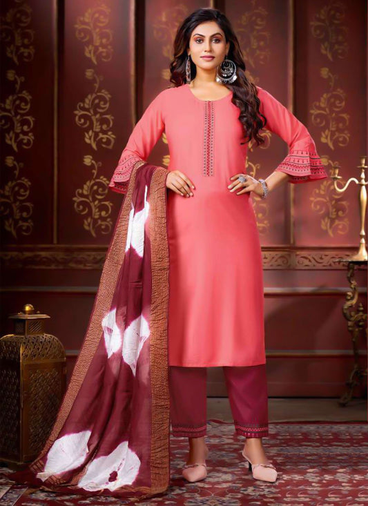 Salwar Suit Rayon Pink Embroidered Salwar Kameez
