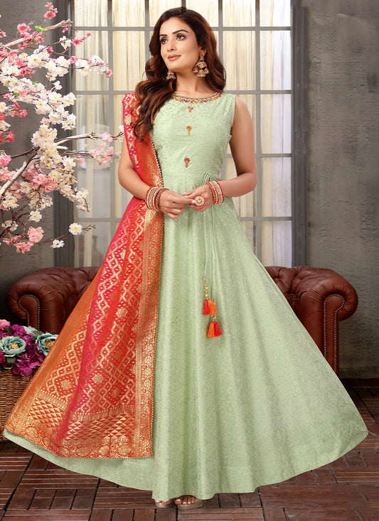 Salwar Suit Silk Green Embroidered Salwar Kameez