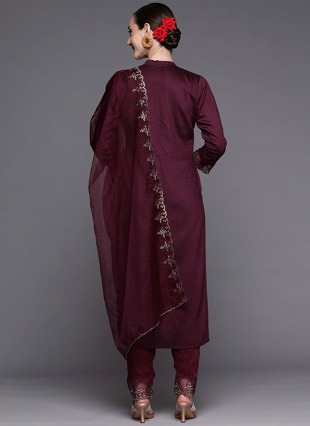 Salwar Suit Rayon Viscose Wine Embroidered Salwar Kameez