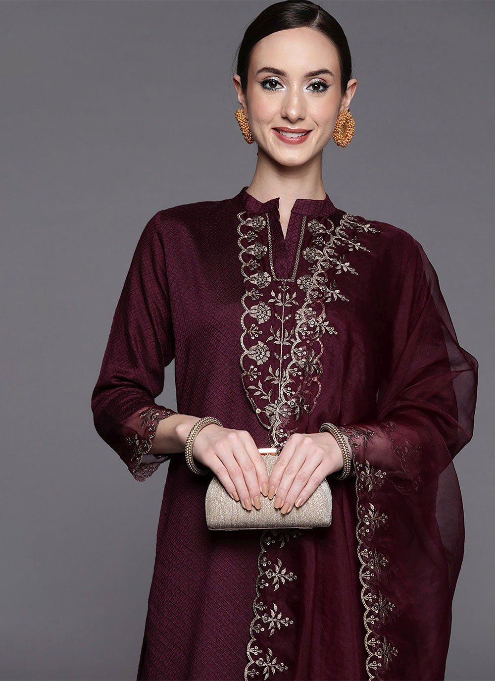 Salwar Suit Rayon Viscose Wine Embroidered Salwar Kameez