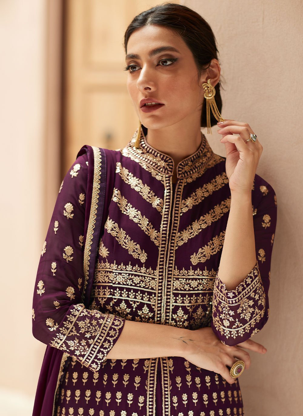 Salwar Suit Georgette Purple Embroidered Salwar Kameez