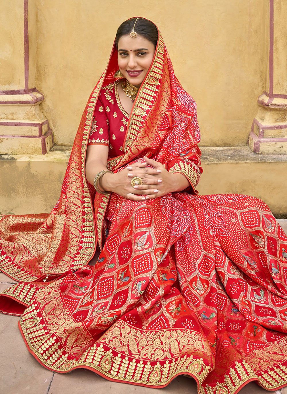 Classic Silk Red Embroidered Saree