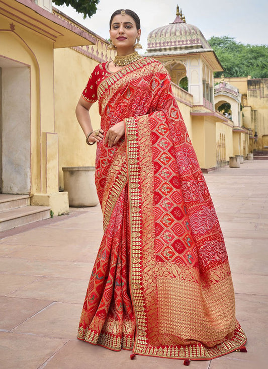 Classic Silk Red Embroidered Saree