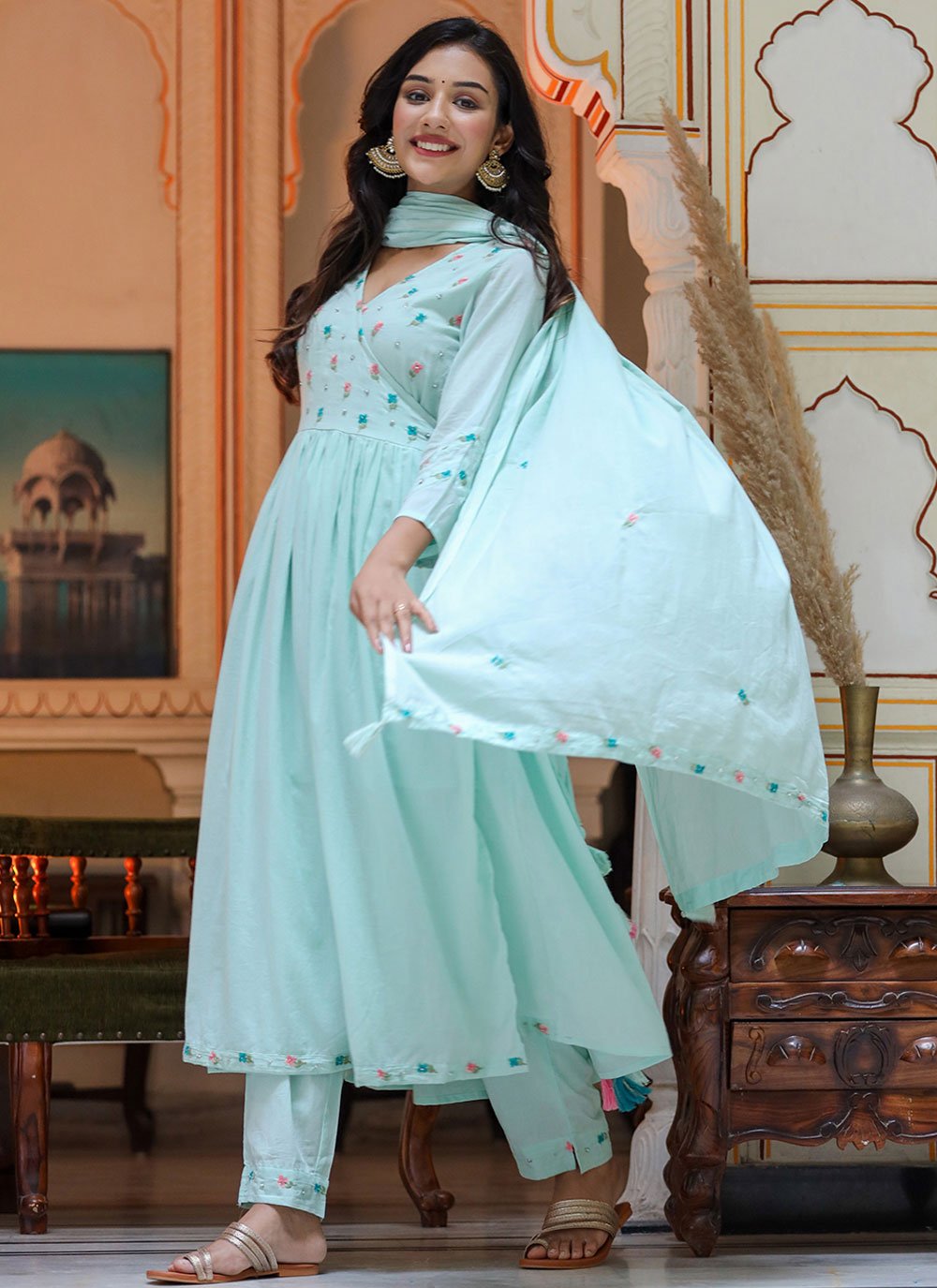 Trendy Suit Cotton Aqua Blue Embroidered Salwar Kameez