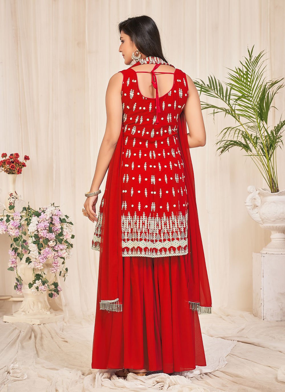 Salwar Suit Georgette Red Embroidered Salwar Kameez