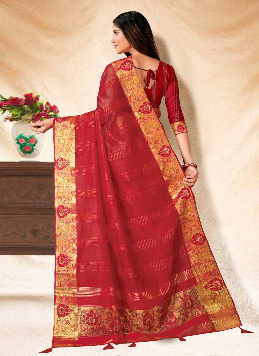 Trendy Saree Banarasi Silk Red Embroidered Saree