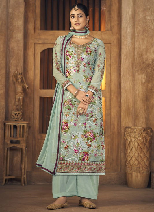 Salwar Suit Brasso Blue Embroidered Salwar Kameez