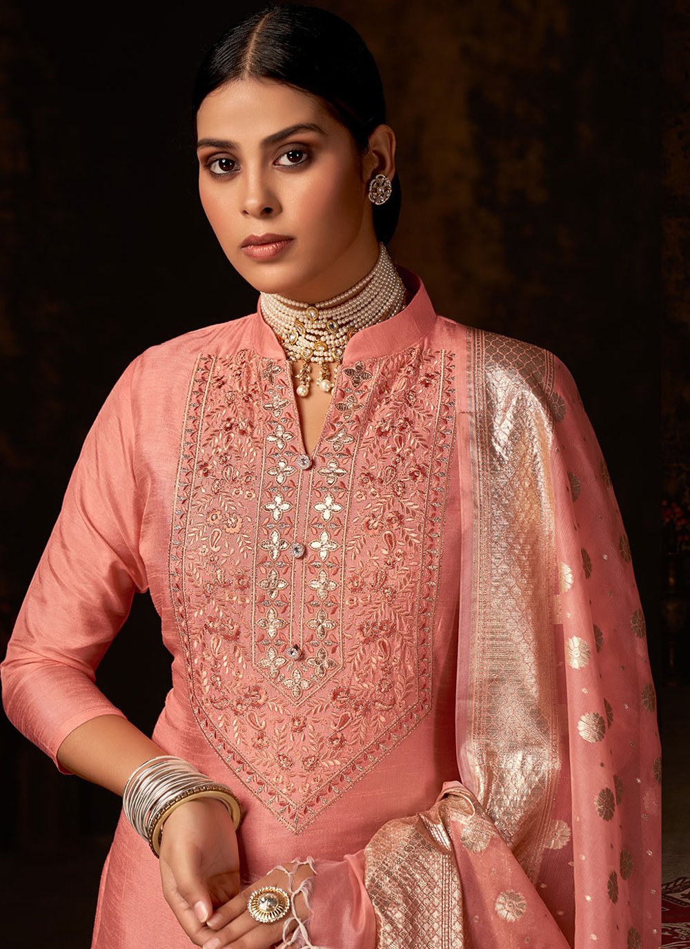 Salwar Suit Silk Pink Embroidered Salwar Kameez