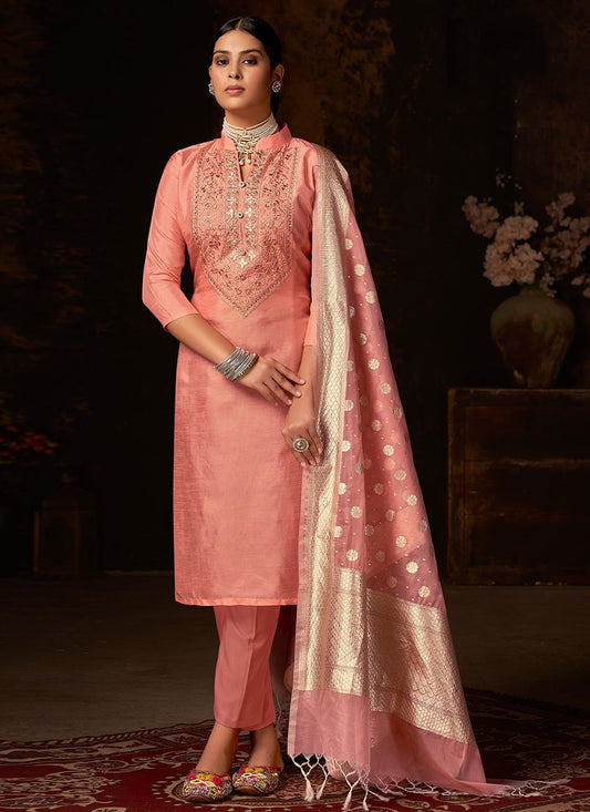 Salwar Suit Silk Pink Embroidered Salwar Kameez