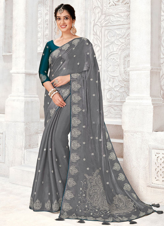 Classic Chiffon Grey Digital Print Saree