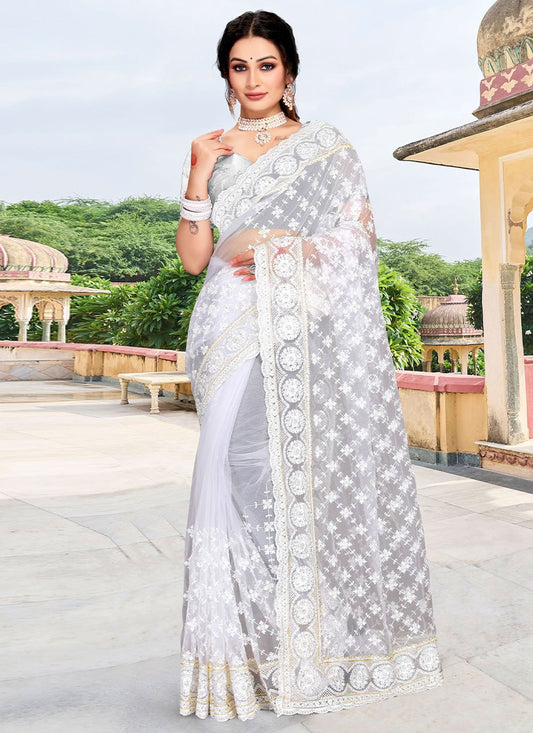 Classic Net White Diamond Saree