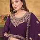 Floor Lenght Salwar Suit Faux Georgette Purple Embroidered Salwar Kameez