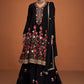 Palazzo Salwar Suit Chinon Silk Black Buttons Salwar Kameez