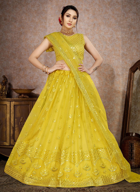 Lehenga Choli Net Yellow Embroidered Lehenga Choli