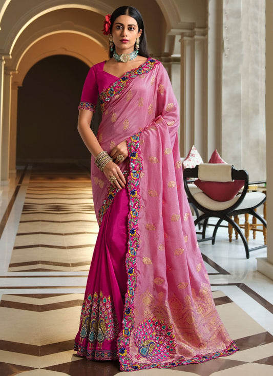 Trendy Saree Silk Pink Embroidered Saree