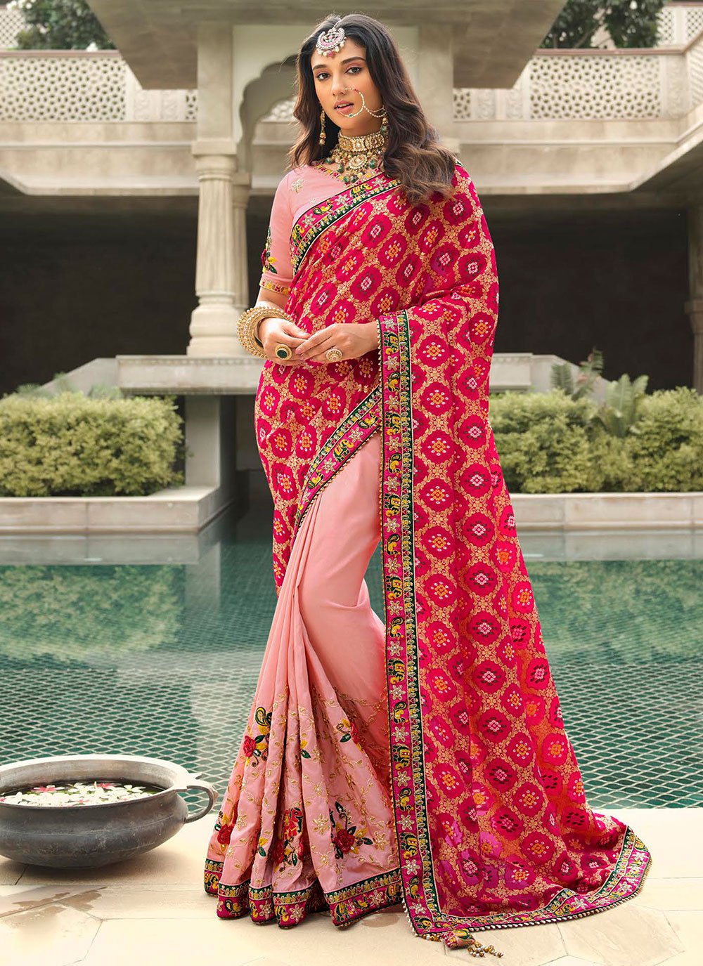 Trendy Saree Silk Peach Pink Embroidered Saree