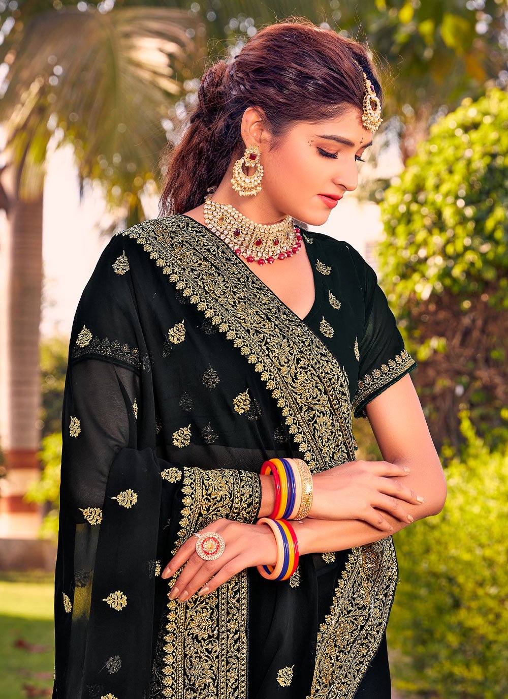 Trendy Saree Georgette Black Embroidered Saree