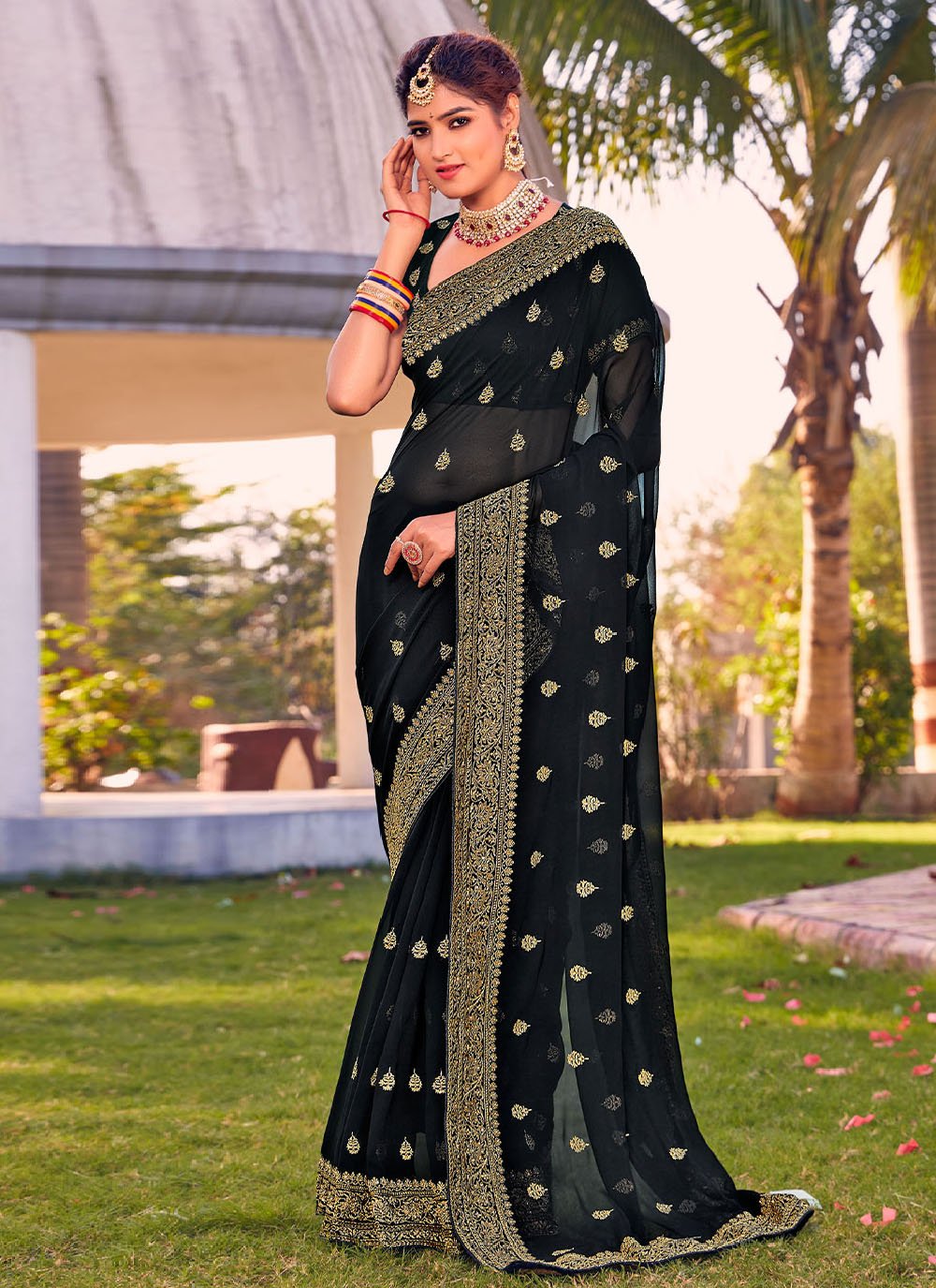 Trendy Saree Georgette Black Embroidered Saree