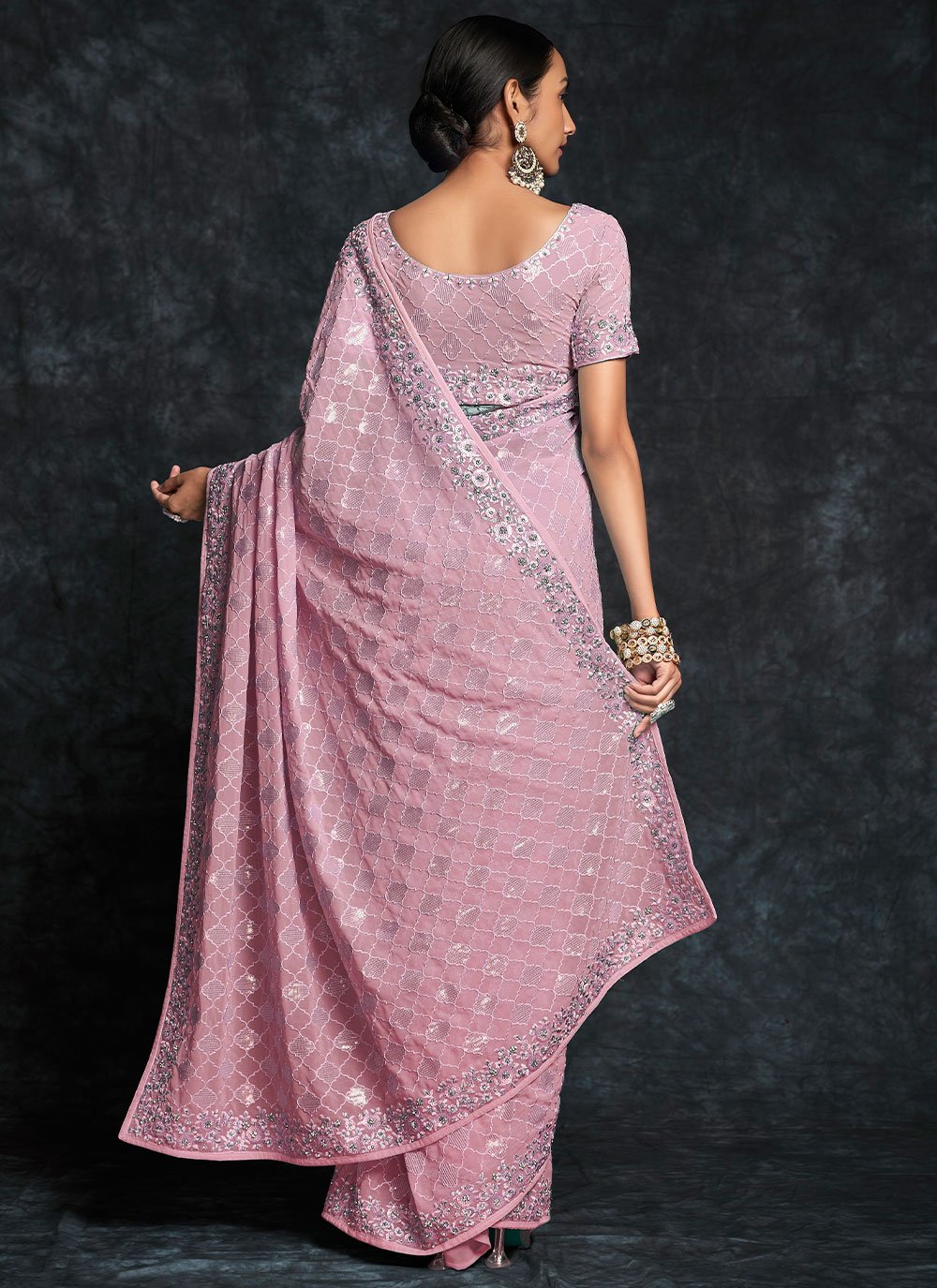 Trendy Saree Georgette Pink Embroidered Saree