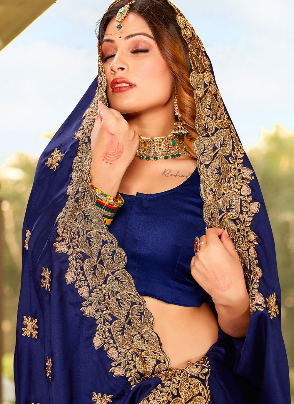 Trendy Saree Satin Blue Embroidered Saree