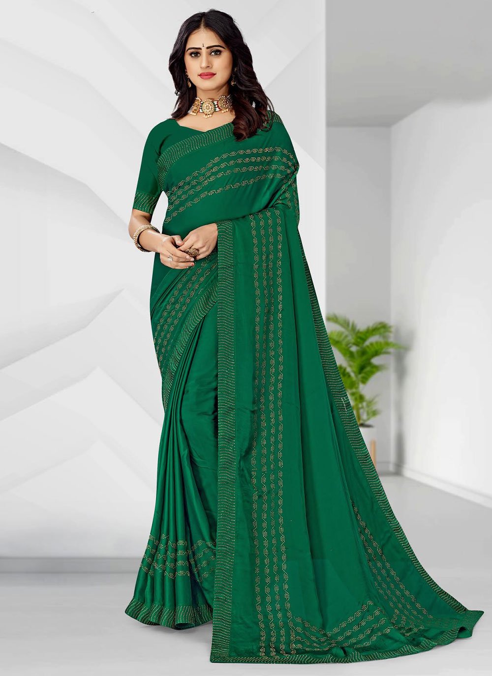 Contemporary Satin Green Embroidered Saree