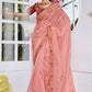 Designer Organza Satin Peach Embroidered Saree