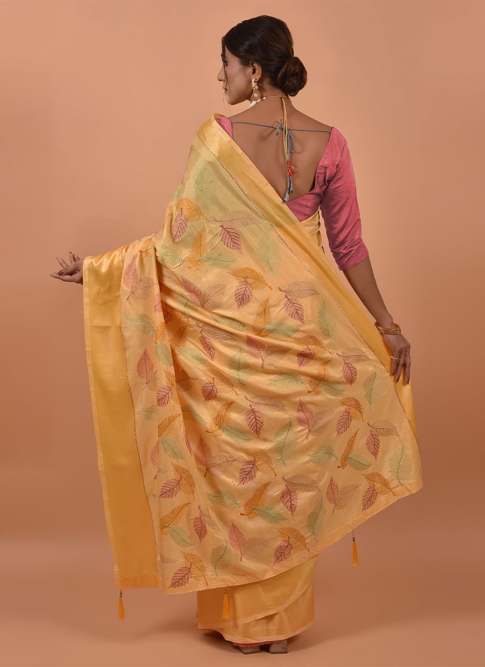 Classic Satin Mustard Embroidered Saree