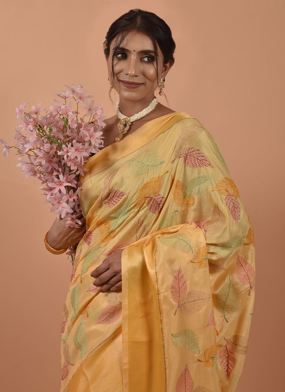 Classic Satin Mustard Embroidered Saree