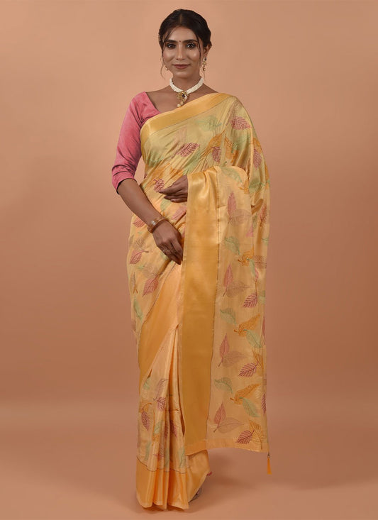 Classic Satin Mustard Embroidered Saree