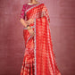 Designer Georgette Satin Silk Red Embroidered Saree
